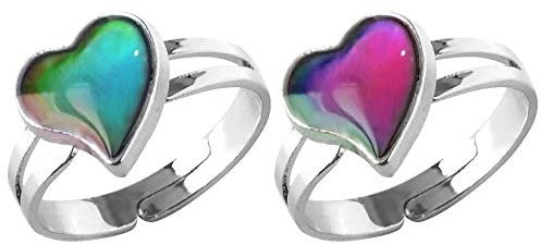 Acchmn Mood Ring Love Heart Color Changing Emotional Feeling Adjustable Size Mood Rings 2pcs(Love Heart)
