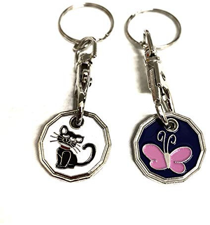 UK Phoenix Trolley Token New £1 Coin Shape 12 Sided Shopping Cart Key Ring Release Shop Locker Keychain (Cat & Butterfly)