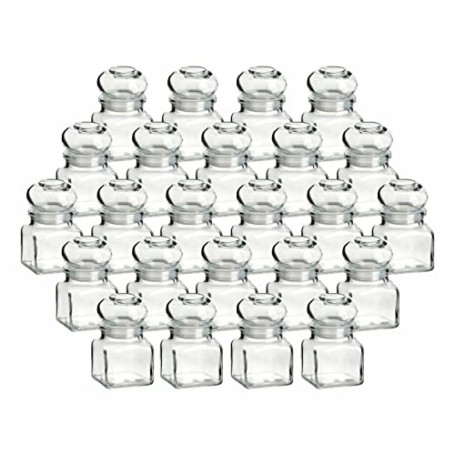 gouveo Set de 24 bocaux à épices 120 ML carrés avec Bouchon en Verre - Petits bocaux en liège avec Bouchon en Verre - Bocaux à provisions vides pour Herbes, épices