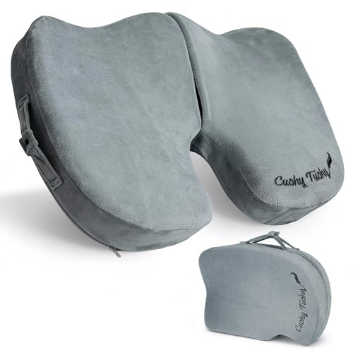 Cushy Tushy Premium Foldable Travel Seat Cushion - for Relief of Lower Back, Sciatic, Butt and Tailbone Pain - for Home & Office Use, Perfect for Travel or Driving - Coccyx Seat Cushion