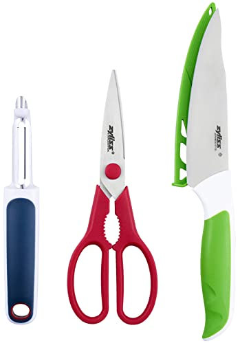Zyliss E920252 Kitchen Food Preparation Set, Plastic/Stainless Steel, Multicolour, Swivel Peeler, Kitchen Scissors and Utility Knife Set, Dishwasher Safe