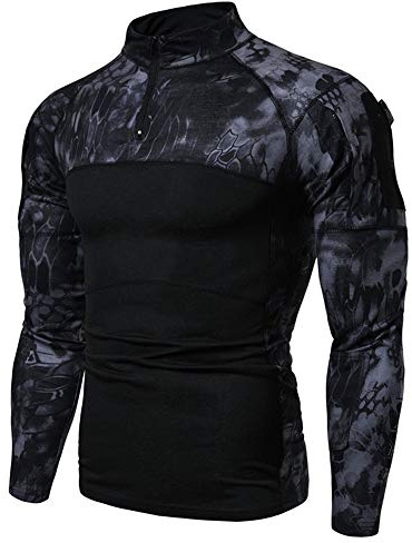 Herren 1/4 Reißverschluss Taktisches Langarmshirt Militär Stil Combat Shirt mit Taschen Airsoft Top Outdoor Kleidung für Jagd Camping Wandern