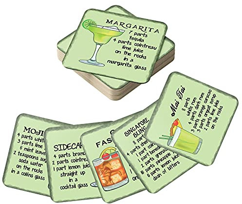 Beer Mats Pack of 24 - Absorbent Recyclable Cardboard Drink Mat Coasters 95mm x 95mm x 1mm Square - Accessories for Home Bars Pubs - CO-CARD-008-24 - Cocktail Recipes 2