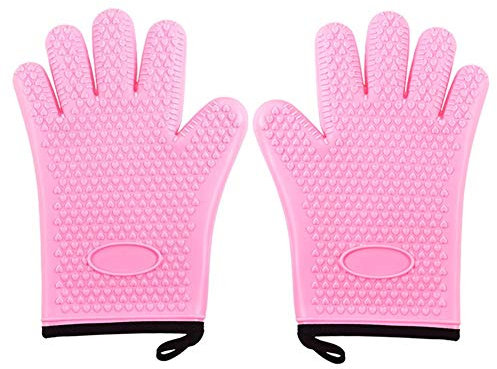 Jjoer Heat Gloves Oven Gloves Kids Oven Gloves Heat Proof Gloves Silicone Oven Gloves Heat Resistant Silicone Double Oven Gloves Funny Oven Gloves Pink,One Size