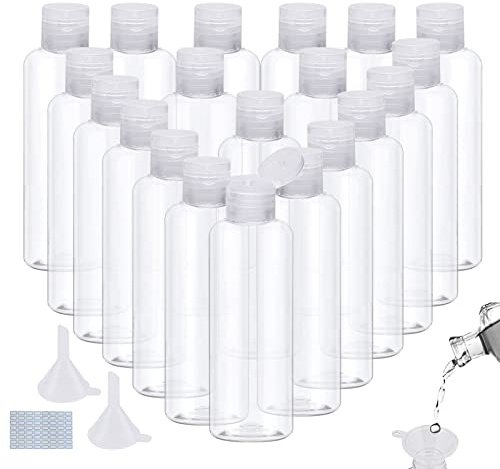GZhaizhuan Flacon Vide Voyage 100ml Bouteilles de Voyage, 20 Pièces | Transparent Réutilisable Flacons de Voyage pour Cosmétiques, Lotion, Crème, Shampoing, Gel Douche, avec Entonnoir, Étiquettes