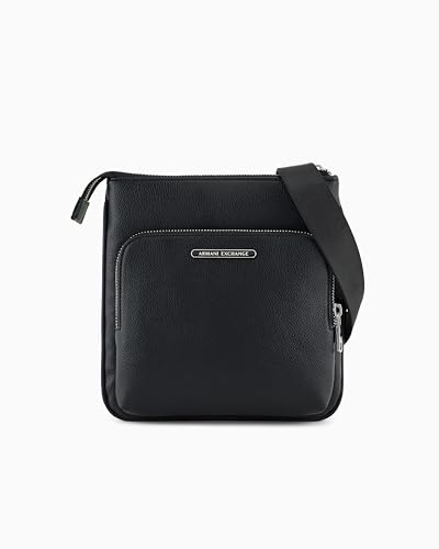 Armani Exchange Men's double pockets middle logo lettering plate crossbody, Black, One size