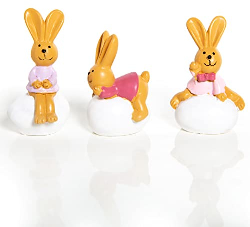 Osterhasen-Figuren, 3 Stück: Kleine Hasen Osterdeko, Deko Ostern & Frühling, Dekoration Osterhase & Ostereier, Dekohasen Set Geschenk, Osterdekoration Innen, Frühlingsdeko Hase Klein, Rosa, 6 cm