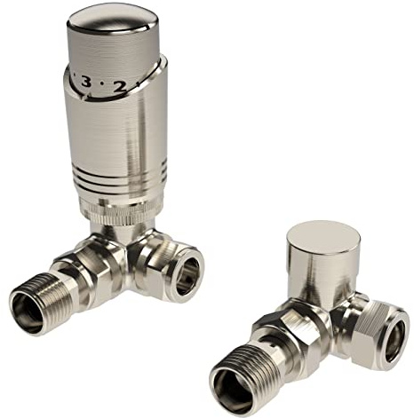 Brushed Nickel Thermostatic Radiator Valve Angled TRV Corner Radiator Thermostat Valves (Corner)