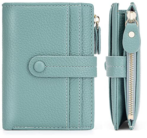 HKCLUF Geldbörse Damen Kleine, Geldbeutel Frauen Leder RFID Portemonnaie mit Münzfach Damengeldbörsen Viele Fächer(A03-Grün)