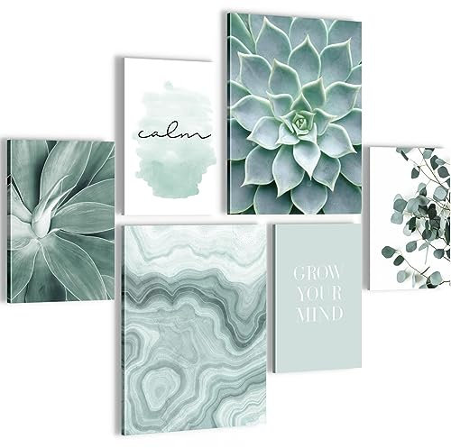 Novart Wandbilder Set Grüne Blätter Natur - KEIN EXTRA RAHMEN BENÖTIGT - Modern Deko - Wohnzimmer Schlafzimmer N027463a