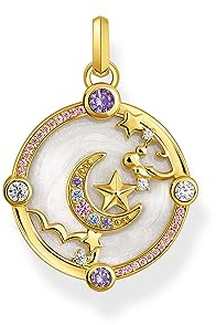 THOMAS SABO Kettenanhänger mit Halbmond und bunten Steinen vergoldet 750 Gelbgold Vergoldung, Kaltemail, 925 Sterlingsilber