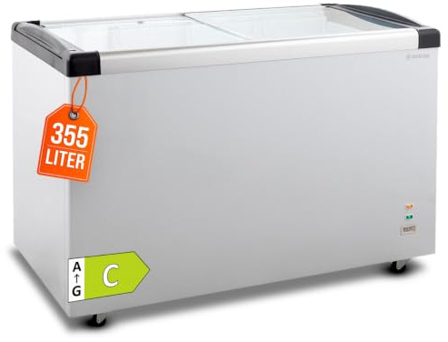 GastroHero Gefriertruhe ECO 450 I Tiefkühltruhe groß 355L I Tiefkühltruhe mit Glasschiebedeckel I Kühltruhe abschließbar I Gefrierschrank
