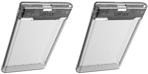 Unitek Boîtier pour Disque Dur 2,5/SSD SATA I/II/III avec Protection Externe pour Disque Dur et câble 3.0 intégré Montage sans Outil Transparent (Lot de 2)