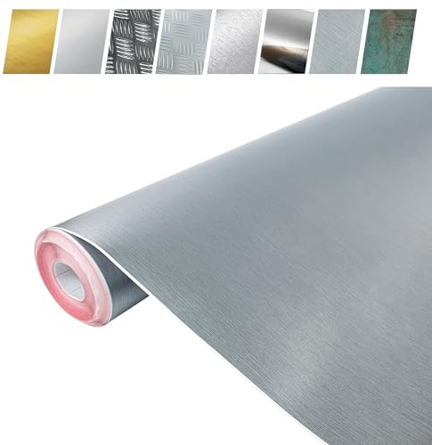 DecoMeister Vinilo Adhesivo para Muebles 67,5x50 cm - Papel Decorativo Autoadhesivo para Renovar Cocina, Armarios y Mesa - Película de PVC Impermeable y Termoformable - Aluminio Cepillado Liso