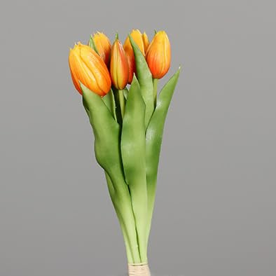 Seidenblumen Roß Tulpenbund Nature Real Touch 32x20cm mit 5 Blüten DP Kunstblumen künstliche Blumen Tulpen (Orange)