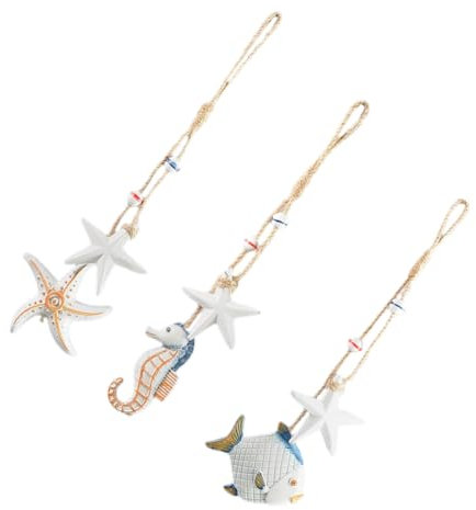 MAGICLULU 3 STK mediterrane Ornamente nautische hängende Ornamente Wandbehang an der Küste Vorhang mediterrane hängende Verzierung mediterrane Hängedeko Fisch aus Holz