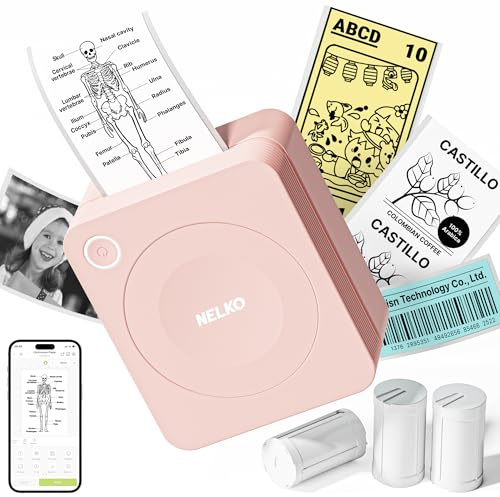 Nelko PM230 Mini Impresora Térmica, Impresora Termica Portatil, Impresora Bluetooth Portatil Inalámbrica, Recargable, con 3 Rollos Papel - para Fotos, Notas, Pegatinas Móvil - iOS/Android, Rosa