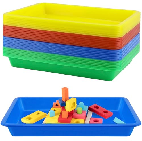 LEXININ 28 PCS Small Plastic Art Craft Trays, 27.5 x 21 x 3cm Coloured Activity Organizer Tray for DIY Painting Beads