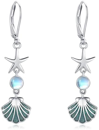 ABIGY Seestern Muschel Ohrringe 925 Sterling Silber Seestern Ohrringe Mondstein Strand Schmuck Weihnachten Muttertag Schmuck Geschenk für Mutter Tochter Ehefrau Großmutter