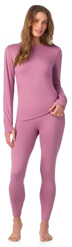 Cuddl Duds Womens Heavyweight Fleece 2 Piece Long Sleeve Thermal Underwear Set – Shirt & Leggings Base Layer for Cold Weather – Winter Clothing Long Johns Lounge Sets for Women, Mauve Pink, L