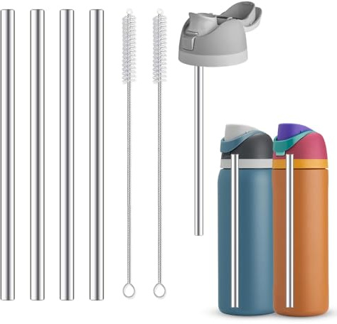 4 cannucce di ricambio in acciaio inox compatibili con Owala Freesip (21 cm, per 680,4 g, 907,2 g, cannucce riutilizzabili con 2 spazzole per la pulizia), cannucce in metallo di ricambio compatibili