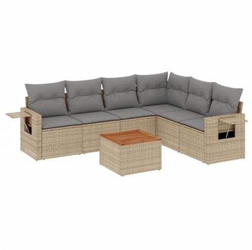 HETFTJN Balkon Eckbank Gartenlounge Sofas & Couches Küchensofa - 7-TLG. Garten-Sofagarnitur mit Kissen Beige Poly Rattan für Schwimmbad Balkon Garten Terrasse