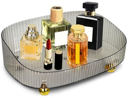 Mulaibdin Perfume Tray for Dresser, Perfume Organiser Tray Plastic, Bathroom Trays for Toiletries, Decorative Trays for Vanity,Bedroom, Makeup Jewellery Pallet Holder, Room Decor Aesthetic(Grey)