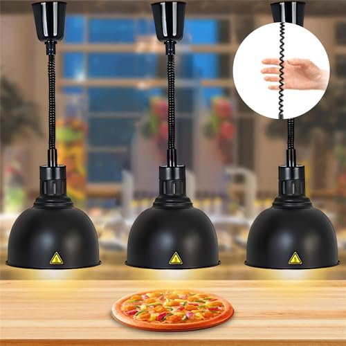 Aocay Lampada Riscaldante per Alimenti Retrattile, Diametro 19 cm/25 cm | Sospeso Lampade Scaldavivande Cucina Regolabile, 250W Lampade Riscaldanti per Cucina, Ristoranti, Hotel a Buffet