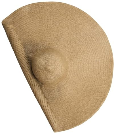 Cappello da Sole Donna, Moda Cappello di Paglia Pieghevole Tesa Larga Sovradimensionato Protezione UV Traspirante Cappelli da Spiaggia per l’Estate Viaggio Cachi