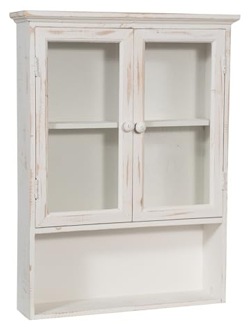 Biscottini Mueble de baño suspendido de madera y cristal 63 x 12 x 48 cm – Vitrina de pared para baño y cocina – Vitrina blanca porta detergentes que ahorra espacio – Mueble de pared