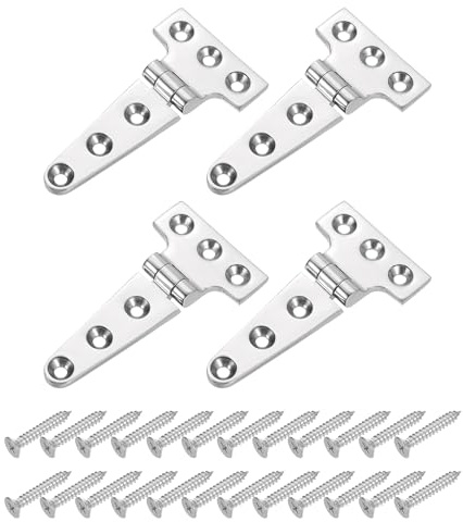 QUARKZMAN 4 Stück schwere T-Scharniere, Marine Grade T-Scharnier 4 x 2 Edelstahl Bootsscharniere Gussband-Scharnier mit Schrauben für Bootsluke Hoftüren Scheunentor, Silber