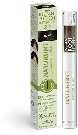 Naturtint | Instant Root Retouch | Retocador Temporal. Cubre Raíces y Canas al Instante | Práctico y Cómodo con Cepillo | 98,5% Ingredientes Naturales | Light Brown | 10 ml