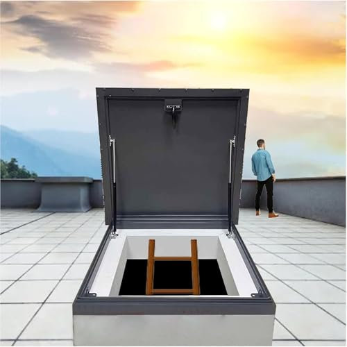 KLYDBMYT Dachzugangsluke, Dachfenster-Regenschutz, Dachluke aus verzinktem Stahl, Moderne Sicherheitstür aus Metallstahl für Wartungsdächer, Schacht-/Kellerausgangsabdeckungen, 95 x 95 cm