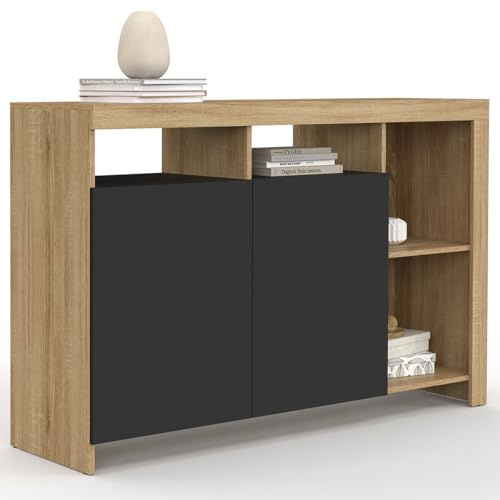 IDMarket - Buffet 110 cm Malo Bois façon hêtre et Portes Noires