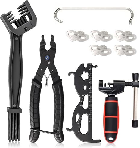 PCVANLEY Bike Chain Repair Tools Set,Chain Breaker,Bicycle Link Plier,Chain Wear Inspector,Brush,Chain Hook And Chain Quick Link For 6-8/9/10/11/12 Speed Chain