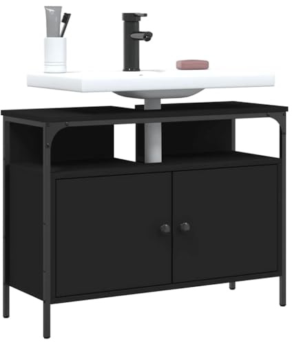 WSJHUHK Mobile lavabo da bagno nero 80x30x60 cm legno ingegnerizzato