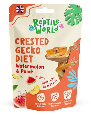 Reptile World Crested Gecko Diet - Watermelon & Peach 60g | Complete Food for Geckos, All Natural, 65% Real Fruit, Made in the UK