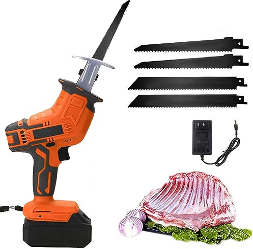 Cordless Bone Saw Machine, Cordless Reciprocating Saw, Butcher Cutting Machine with Rechargeable Battery, Electric Hand Saw Meat Cutter, for Bone/Meat/Wood/Metal/PVC Cuting