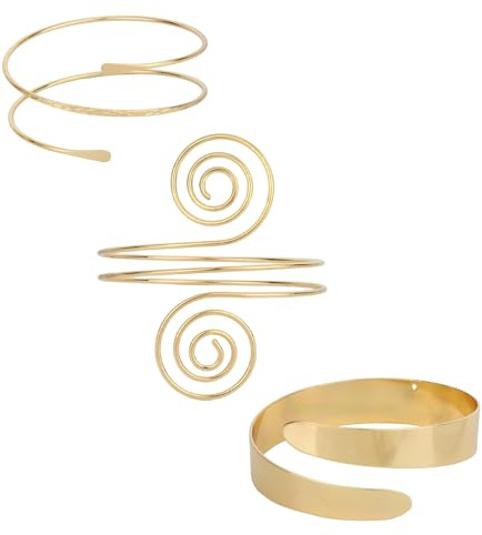Mikovivi 3pcs Arm Cuff Bracelets for Women, 3 Styles Open Adjustable Upper Arm Bangle Set for Weddings Parties Daily Wear (Gold)