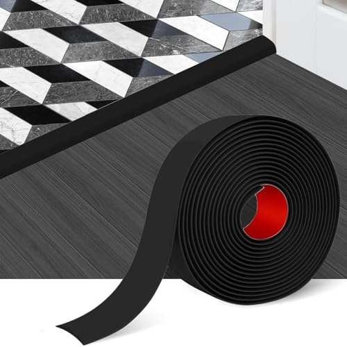 Rusoz Übergangsprofil Selbstklebend 5cm X 2m, Übergangsleiste Boden Flexible Pvc Abschlussleiste Boden, Einfach Zuschneidbar & Montierbar für Laminat, Teppich, Fliesen (Schwarz)