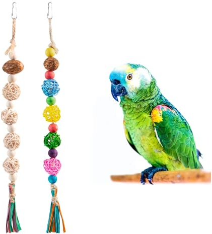 Generisch 2er-Set Naturholz Papageienspielzeug 14,4 Zoll - Ideal Wellensittich Zubehör Zum Kauen & Klettern - Hochwertiges Vogelkäfig Zubehör Für Kleine Vögel
