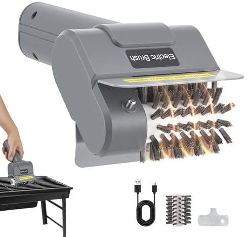 Elektrische Grillbürste für Gasgrill, Holzkohlegrill, Kugelgrill, Elektrogrill & Grillrost – Kabellos & wiederaufladbar mit abnehmbarem Edelstahlkopf (1 Ersatzkopf inklusive)