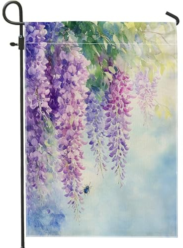 Printemps Été Lilas Glycine Violette Drapeaux Décoratif Garden Flag Résistant Aux Intempéries Bannière Pour Extérieur Cour Pelouse 30X45Cm