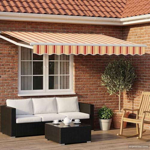 Ordellia Tenda da sole manuale con braccio articolato con LED multicolore, 3 x 2 m, tessuto in poliestere resistente alle intemperie, impermeabile, con manovella, per balcone, terrazza, giardino