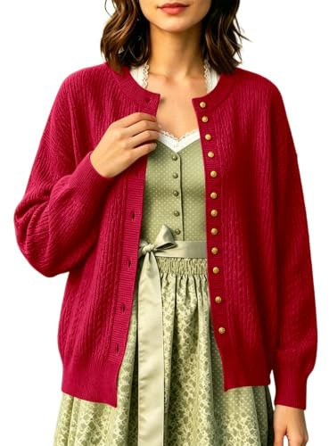 Gilet Femme Cardigan Femme Veste Tricot Grosse Maille Col Rond Manches Longues Coupe Ample Tricot Doux Respirant Automne Hiver mi Saison Fête Bière Automne Soirée Plein
