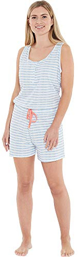 Love To Sleep Women's Chillax Palm Trees Vest Shorts Pyjamas Sleepsuit UK Seller - Striped Playsuit - 10-12