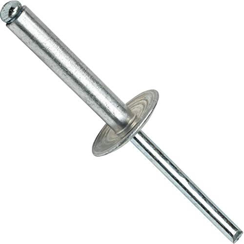 Fastenere Large Flange Pop Rivets - 3/16 x 3/4 (50 Pack) Aluminum Body Steel Mandrel, Heavy Duty Dome Head Blind Rivets, Open End 6-12 Gap .626 - .750 - Corrosion Resistant, High Shear Strength