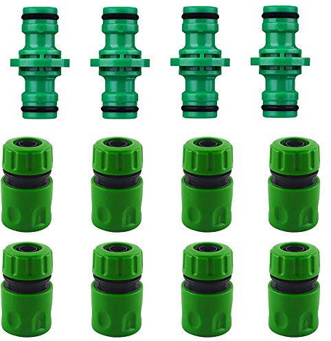 Kungfu Mall - 4 connettori per tubo flessibile a doppio maschio e 8 connettori rapidi per tubo flessibile, raccordo da 1/2, raccordo per rubinetto in plastica