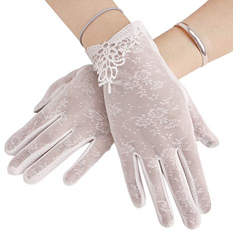BXT Damen Sommer UV Sonnenschutz Handschuhe - Seide Touchscreen, Kurze Vollfinger Lace Fahren, Brautkleider, Anti-Rutsch, Atmungsaktiv