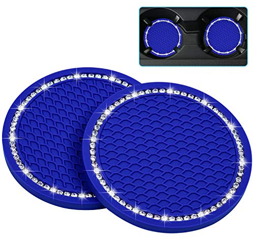 wisdompro Bling Car Coasters, 2 Pack 2.75 Diameter Car Cup Coaster, Blue